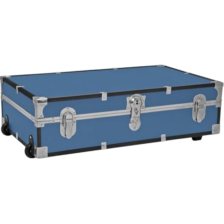 Seaside Style Heavy Duty 31 Under Bed College Storage Trunk with Wheels & Lock, Latch Closure Type, 30 L x 8.25 W x 18.25 H, Ideal Camp Dorm Room Trunk Footlocker Misty Blue