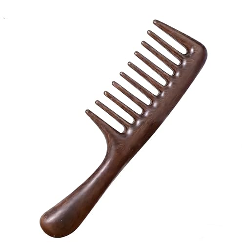 Wooden wide tooth comb for curls long thick hair,anti-static large tooth sandalwood comb