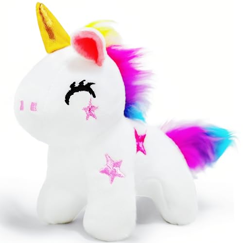 White Unicorn Stuffed Animals, Kawaii Plush for Girls and Boys, Soft Cuddly Unicorn Plush Toys Keychain, Fun and Cute Mini Stuffed Animal for Kids, Teens, Goodie Bag Stuffers