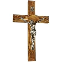 Bethlehem Gifts TM Bethlehem Olive Wood Wall Cross with Silver Crucifix (7.5 inches)