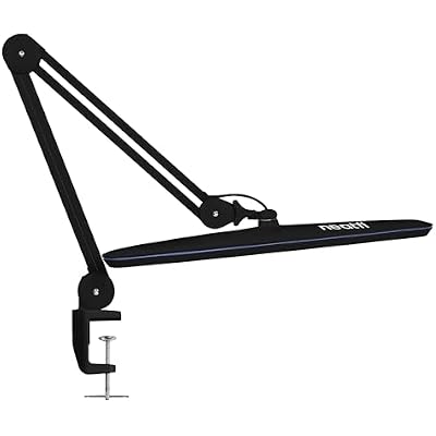 Neatfi XL 2,200 Lumens 24W LED Desk Lamp 23 Wide Shade | Dimmable Eye-Caring Task Light | Adjustable Arm | Home Office, Study, Crafts & Nail Tech Black, Non-CCT with Clamp