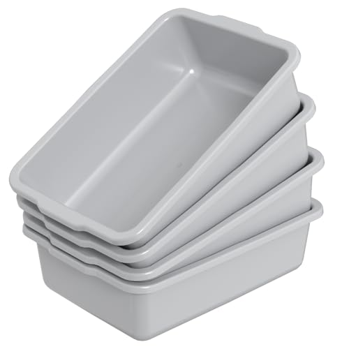 24 L Plastic Utility Bus Tub, Commercial Bus Box, Dish Bus Tub, Gray, 4 Packs