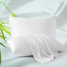 Bamboo Viscose Zippered Pillow Cases Standard Size Set of 2, 400 Thread Count Cooling Pillow Protectors for Hot Sleepers, Luxurious Hotel Quality - Silky, Soft, Breathable (20x26 Inches, White)