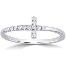La Joya Diamond Cross Rings for Women | 1/10 CTTW Ladies Lab Grown Diamond Band | 10k White & Yellow Gold | Certified by Gemmologist