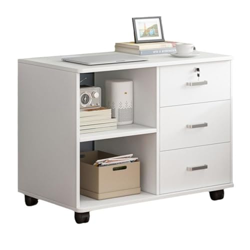 cadciehe 3 Drawer Wood File Cabinet, Office Storage Cabinet Mobile Lateral Filing Cabinet, Printer Stand with Open Storage Shelves for Home Office White