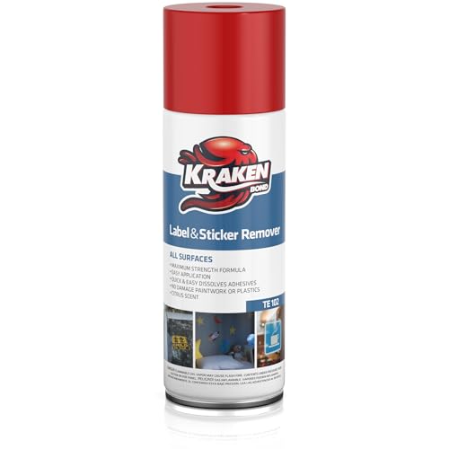 KRAKEN BOND Label & Sticker Remover Spray - 1x6.7oz Quick-Dissolve Adhesive Remover Spray with Citrus Scent, Removes Tar, Tape & Bumper Stickers on Multiple Surfaces, No Damage to Paint, 1 Pack