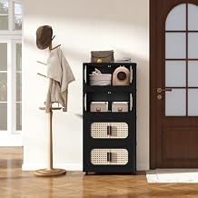Collapsible Storage Bins with Magnetic Door,4 Tiers,19.69""11.81""40.55"" Plastic Storage Cabinet with Wheels,Retro Black