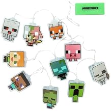 Paladone Minecraft String Lights with 10 LED Characters Including Creeper, Steve, Piglin and More, Officially Licensed Battery Powered Bedroom Decor for Boys, Girls, Teenagers, Kids, Gift for Gamers