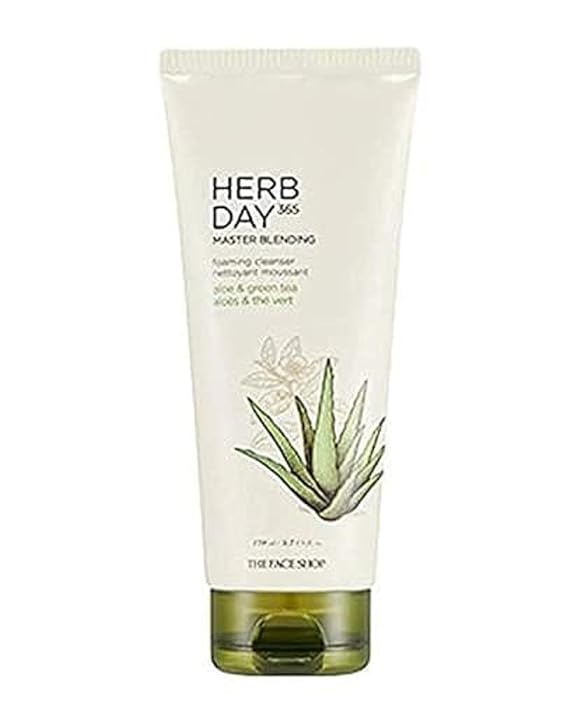 The Face Shop Herb Day 365 Master Blending Cleansing Foam Aloe & Green Tea Face Cleanser - Moisturizing, Hydrating, Soothing Face Wash - Korean Skin Care Facial Cleanser - Suitable for All Skin Types