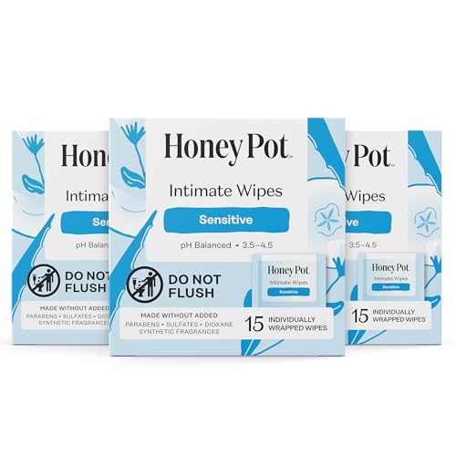The Honey Pot Company - Feminine Wipes - Individually Wrapped - Daily PH Balancing, Fragrance & Sulfate Free Wipes for Intimate Parts, Body, or Face - Hygiene Products - Sensitive - 15 Ct Pack 3