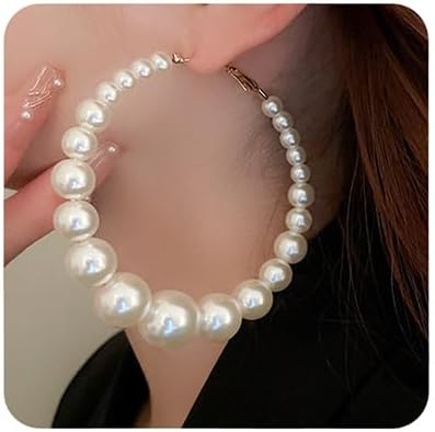 Pearls Hoop Earrings for Women Dangling Large Pearls Earrings Fashion Jewelry for Halloween Party Christmas Gift