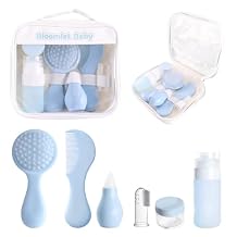 Baby Care Kit, Baby Grooming Kit,6-Piece Newborn Grooming Set with PP Baby Comb & Brush, Silicone Nasal Aspirator, Travel Bottles (60ml/20ml), Toothbrush, Newborn Care Set (Blue)
