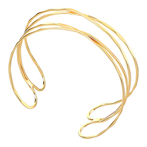 Gold Arm Cuff Jewelry for Women, 1pcs Open Upper Arm Cuff Bangle Armlet, Adjustable Armband Set, Minimalist Coil Swirl Armlet for WomanGold