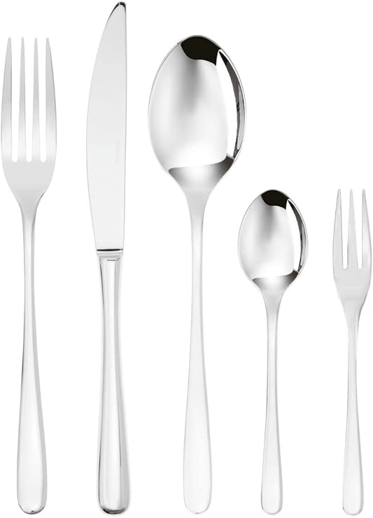 Sambonet Taste 52553-G6 - Edelstahlgeschirrset 18/10 für 12 Personen 30-teilig: 6 Gabeln 6 Löffel 6 Messer 6 Teelöffel 6 Dessertgabeln Spülmaschinenfest Stahl