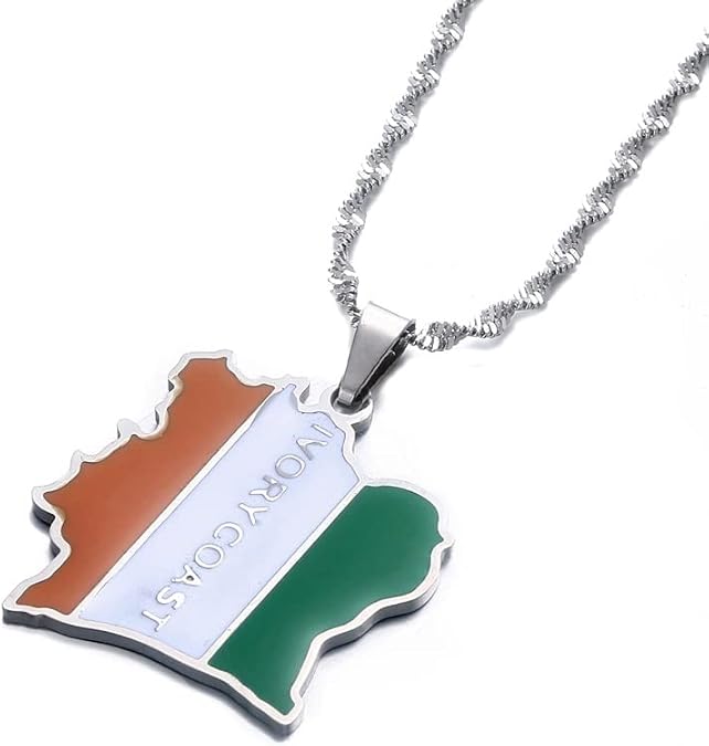 Huangshanshan Stainless Steel Ivory Coast Map Flag Pendant Necklaces Cote d'Ivoire Jewelry