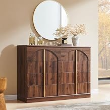 ACCOHOHO Large Dresser for Bedroom with 8 Drawers with Arched Panel,Modern Minimalist Chest of Drawers with Gold Handles,Wood Storage Closet Dressers Tv Stand for Living Room, Hallway,Brown