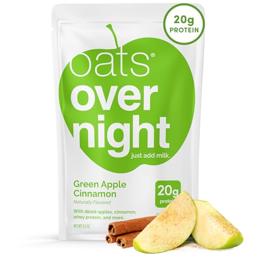 Oats Overnight Green Apple Cinnamon - Overnight Oats with 20g Protein, High Fiber Breakfast Protein Shake - Gluten Free Oatmeal, Non GMO High Protein Oatmeal 2.6 oz per Meal 24 Pack