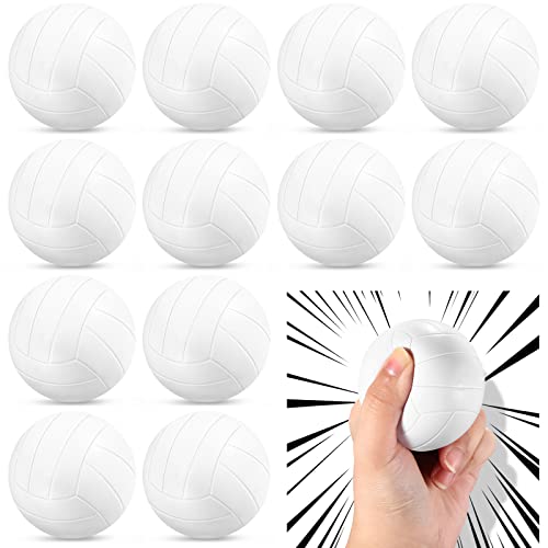 Civaner 12 Pcs Mini Volleyball Stress Balls Bulk 2.36 Inch Volleyball Team Gifts Party Favor Goodie Bag Stuffers Small Foam Sports Balls Throw to Crowd for Kids Stress Relief Games Toys White