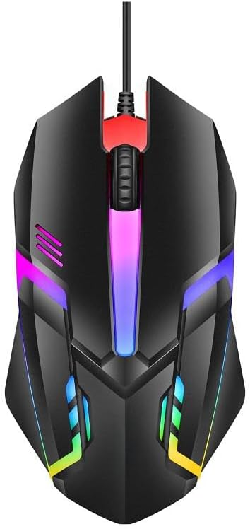 Gaming Mouse, RGB LED Backlit, Wired USB, Black, Ergonomic Optical Computer Gamers Mouse for Computer, PC