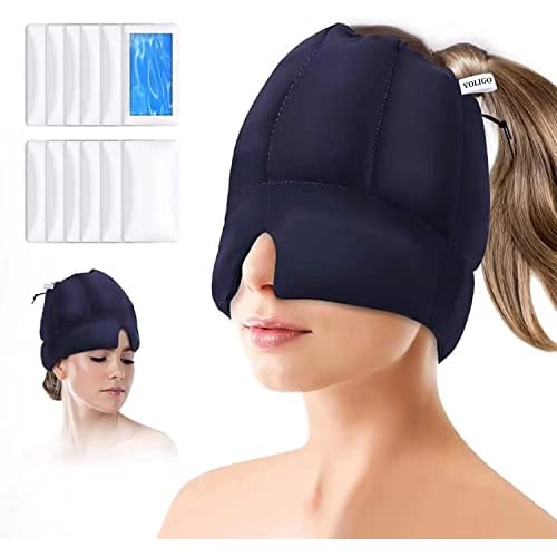 Migraine Ice Head Pack - Headache Relief Cap with Cold Compress, Cooling Gel Cap for Sinus Relief, Facial Cold Compress Head Cover for Tension, Stress and Hangover ReliefBlue