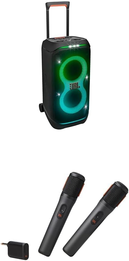 Bundle of JBL PartyBox Stage 320 - Portable Party Speaker w/Deal Mic & Guitar Input(Black) + JBL PartyBox Wireless Mic - 2X Digital Wireless Microphones, Compatible with All PartyBox Speakers (Black)