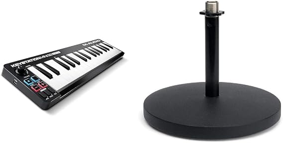 M-Audio Keystation Mini 32 MK3 USB MIDI Keyboard Controller Bundle with 32 Velocity Sensitive Mini Keys, Samson MD5 Desktop Microphone Stand, and MPC Beats Software