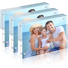 HOUSE DAY Acrylic Picture Frames 4x6, 3 Pack Magnetic 4 x 6 Picture Frame, Double Sided Clear 4x6 Photo Frame with Microfiber Cloth, Frameless FreeStanding 4x6 Frame Gift for Desktop Display