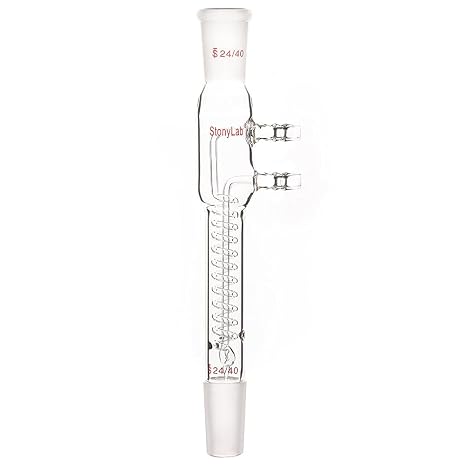 stonylab Glass Coil Reflective Condenser Borosilicate Glass Dimross Backflow Coil Style Condenser with 24/40 Joint and Hose Connection Total Length 8.1 inches 205 mm