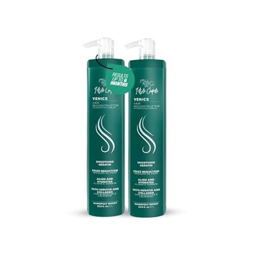 I Belli Capelli Venice Organic Keratin Hair Treatment Straightening - 1 Step Application Formaldehyde Free, Keratina Organica, Keratina Para Alisar El Pelo Sin Formol, 2 units 33.8 Fl Oz1L