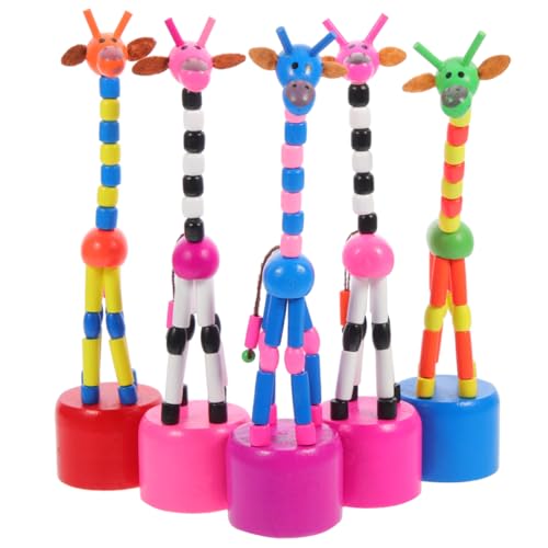 STOBOK 5Pcs Wooden Giraffe Figurine Toy, Finger Puppets Dancing Rocking Giraffe Finger Puppets Push Up Toys for Boys Kids Girls Random Style