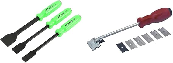 OEMTOOLS Automotive Gasket Scraper Set (3-Piece) and Lisle Razor Blade Scraper