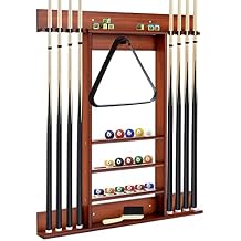 GYMAX Pool Stick Holder, Wall Mount 8 Pool Cue Rack made of 100% Pine Wood, Billiard Cue Racks Pool Table Accessories for Game Room Club Men Cave