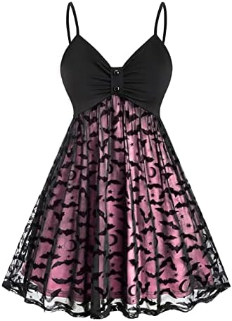 Sling Dresses for Womens Plue Size Gothic Vintage Swing Dress Halloween Lace Bat Print Festival Party Gown Dress