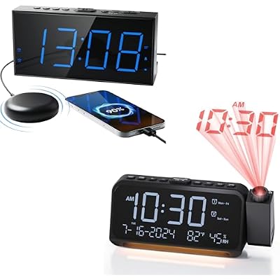 Roxicosly Projection Alarm Clock White Digits RED ProjectionSuper Loud Alarm Clock with Bed Shaker