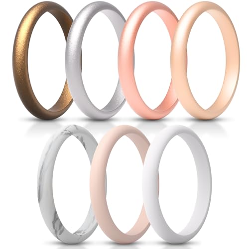 ThunderFit Womens Silicone Thin and Stackable Ring Enhancers, Silicone Wedding Bands, 2.5mm Wide 2mm Thick, Variety Multipack 1-12