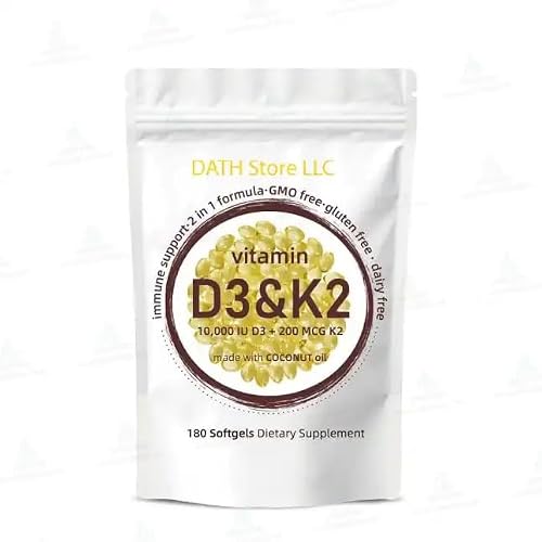 DATH Store LLC Vitamin D3 10,000 IU & K2 200 MCG, 180 Softgels, GMO Free, Made with Coconut Oil