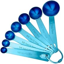 Measuring Spoons, SUS304 Stainless Steel Measuring Cups Set of 7 Piece: 1Tbsp&1/2Tbsp,1tsp,3/4tsp,1/2tsp,1/4tsp,1/8tsp Teaspoon Coffee Scoop Tablespoon for Dry and Liquid Ingredients, Blue