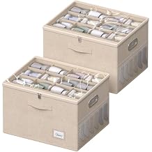 2 Pack Shoe Organizer for Closet Large Shoe Box Storage Containers with Clear Window Space Saving Shoe Bin with Foldable Bottom Support Adjustable Dividers Fits 32 Pairs (Beige, (19.7x15.7x13inch)x2)
