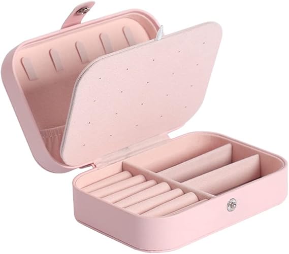 Double Layer Jewelry Box Ring Necklace Earrings Multi-Layer Jewelry Box Portable Jewelry Storage Box (Pink) (Pink 16.5 * 11.5 * 5.5cm)
