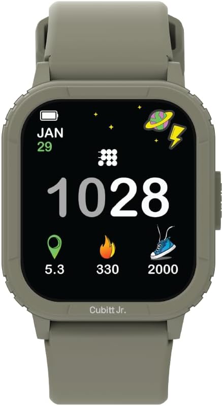 Cubitt Jr. Smartwatch Fitness Tracker, 1.75" AMOLED Forest Green | For Kids and Teens with Games, Step Counter, Sleep Monitor, Heart Rate Monitor, Calculator, Activity Tracking, Waterproof