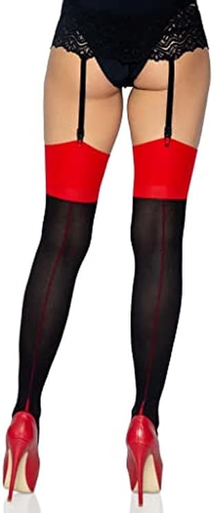 Leg Avenue Women's Contrast Top Cuban Heel Backseam Stockings