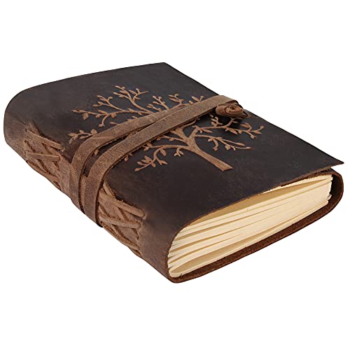 moonster Leather Journal Lined Notebook - Embossed Tree of Life Journal for Women, 7 x 5 Inch Diary Drawing Notebooks with Lined Diary Paper - College Ruled Leather Journals for Women - 400 Pages