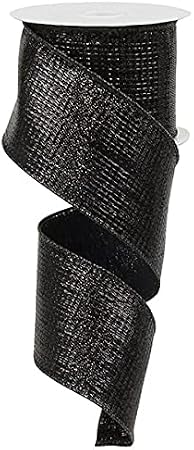 Metallic Wired Edge Ribbon - 10 Yards (Black, 2.5 Inch)