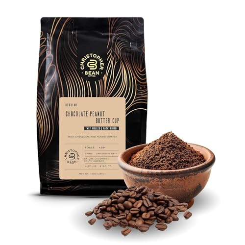 Christopher Bean Coffee - Certified Kosher - Regular Ground Universal Drip Chocolate Peanut Butter Cup Flavored Coffee| Coffee Beans with Medium Roast 100% Arabica, No Sugar, No Fats, Non-Gmo | 10-Ounce Bag