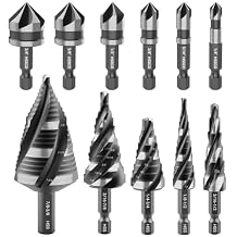 5 Pcs Four Spiral Flute Step Drill Bit Set & 6 Pcs Countersink Drill Bits with Tool Box, Nitriding HSS Drill Bits for Metal, Aluminum, Wood, Plastic