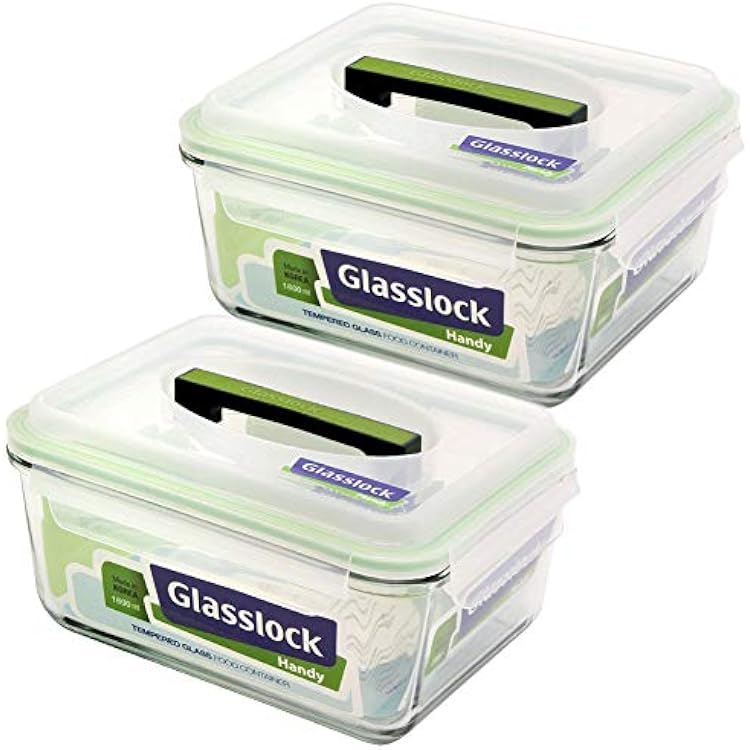 Glasslock Airtight Anti Spill Rectangular Handy Food Container set of 2 Tempered Glass 1800ml7.6cup RP601 Microwave Safe