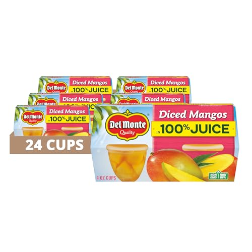DEL MONTE Diced Mango FRUIT CUP Snacks in 100% Fruit Juice, 24 Pack, 4 oz