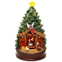innodept12 Christmas Tree Rotating Nativity Scene Figurines Music and Animated Holiday Decoration with Angel, Star & Manger Collectible Tabletop Scene, 9.84" Tall
