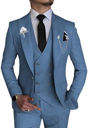 Wangyue Mens Suit 3 Piece Slim Fit Suit Double Breasted Suit Men Wedding Prom Suits for Men