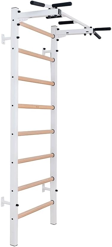 221W Wallbars, Stall Bars, Swedish Ladder, Gymnastic Ladder with Fixed Steel 6-Grip Pull Up Bar, Wall Mounted for Suspension Training, Strength Training, Full Body Workout, Teenager Rooms